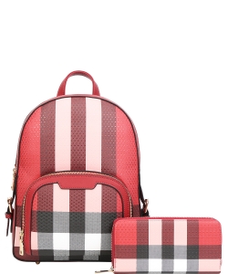Plaid Check 2in1 Backpack Wallet Set LM-8800W WINE /